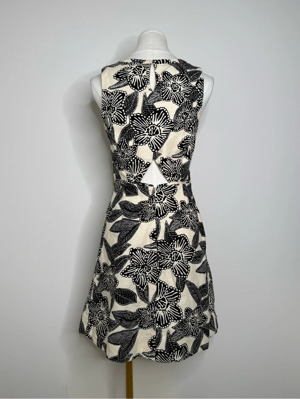 J. Crew Cream Dress with Black Floral Print